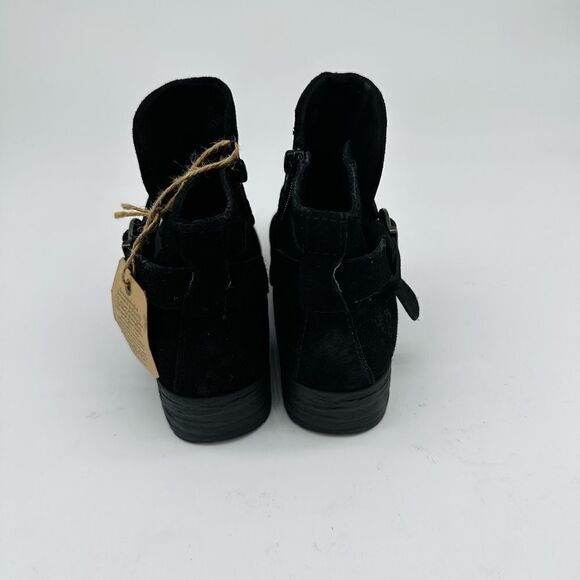 Born Lesley Black Suede Side Buckle Strap Round Toe Low Heel Bootie - Picture 5 of 7